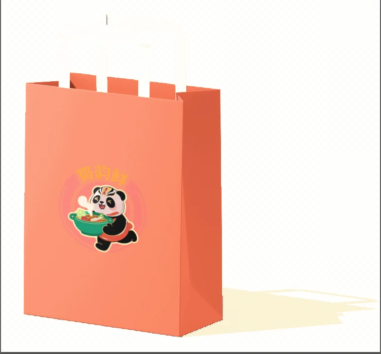 蜀韵鲜礼品袋设计,红色袋身与标志